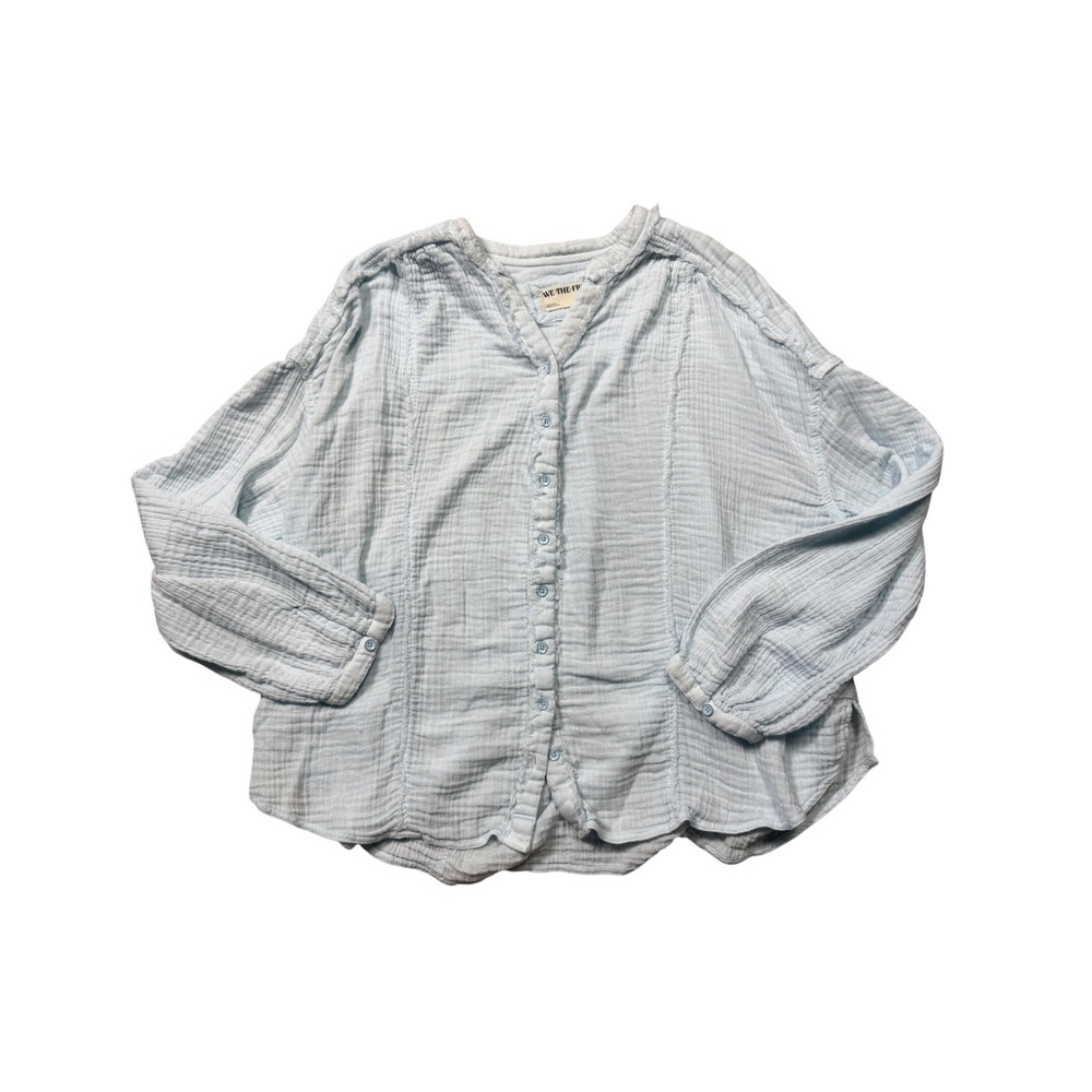 Free People We The Free Baby Blue Cotton Gauze Oversized Button Down Blouse L